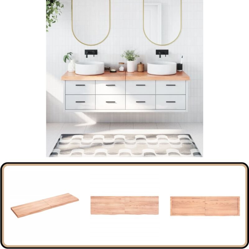 Waschtischplatte Hellbraun 180x50x(2-6) cm Massivholz Behandelt - Eichenholz Platte - Holz Waschttischplatte - Waschbeck...