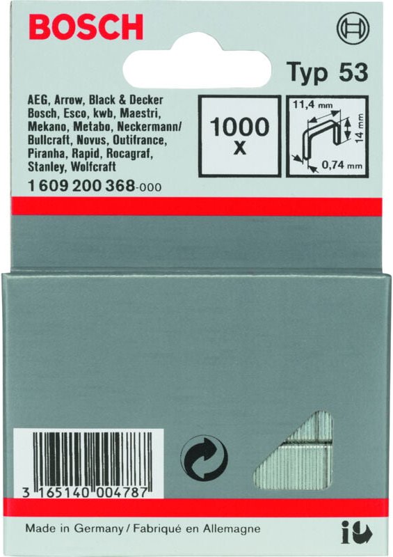 Klammertyp 53:114x074x14mm: 1.000 Stück BOSCH 1609200368