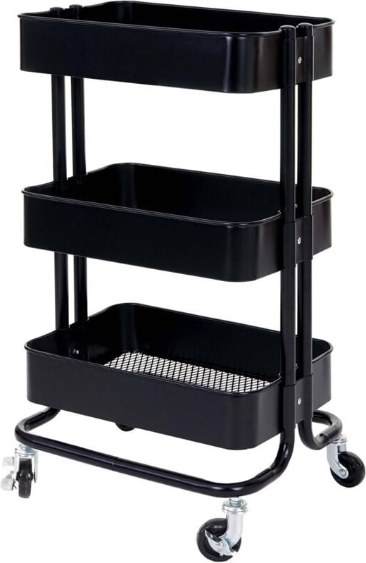 Servierwagen HHG-602, Küchenwagen Barwagen Teewagen Transportwagen Rollwagen schwarz ohne Griff