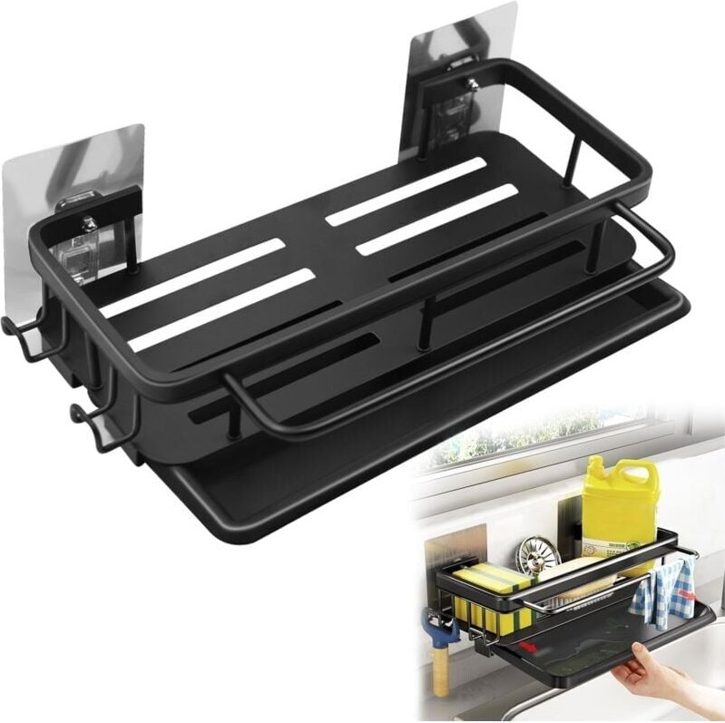 Thumbnail - Supporto per lavello da cucina a parete, scolapiatti da cucina, organizer per lavello sospeso con vaschetta di drenaggio...