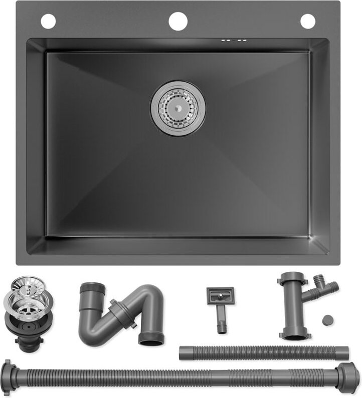 60 x 49 cm Spülbecken Rechteckig, Edelstahl Waschbecken Küche Einbauspüle mit Siphon/Ablaufschlauch, Überlaufloch, 3 Bef...