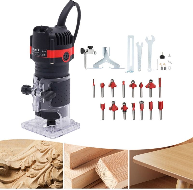 Holzfräse Oberfräse, 800 W Kantenfräse, 30000r/min Elektrik Kantenfräse 6,35mm Durchmesser,Kompakte Oberfräse, Kantenfrä...