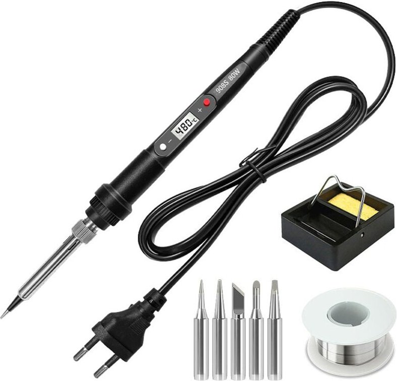 Sichtbarer 80-W-Elektrolötkolben, Lötset, einstellbare Temperatur 180 °C bis 480 °C, 5 Ersatzspitzen