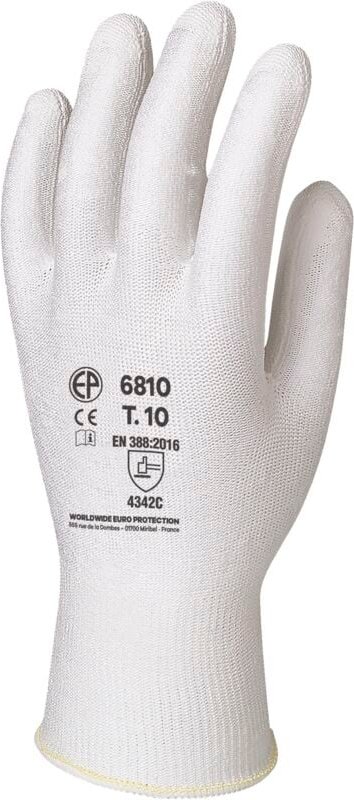 Thumbnail - Pack mit 12 Paar nahtlose weiße Strickschutzhandschuhe EUROCUT 6810 Größe 7