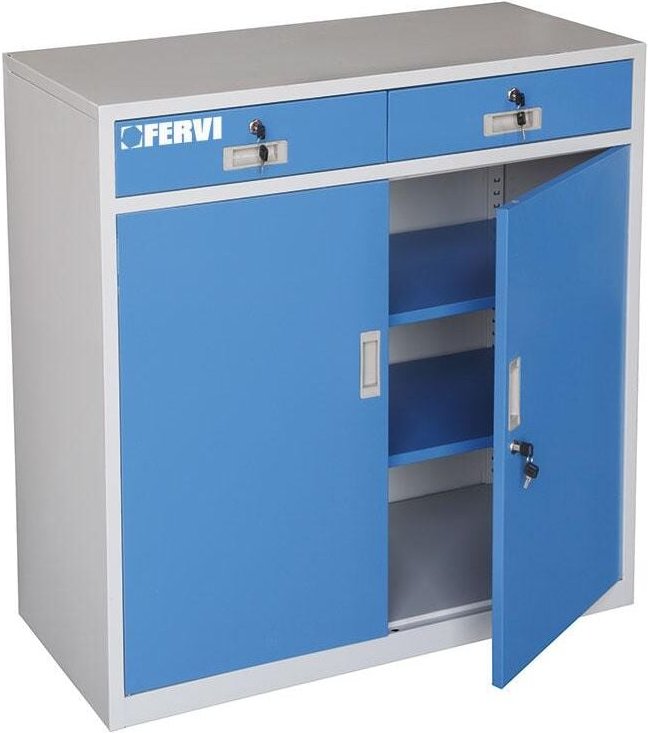 Werkstattschrank mit Turen 2 Schubladen und Schloss 100 x 46 x 100 cm Fervi a300