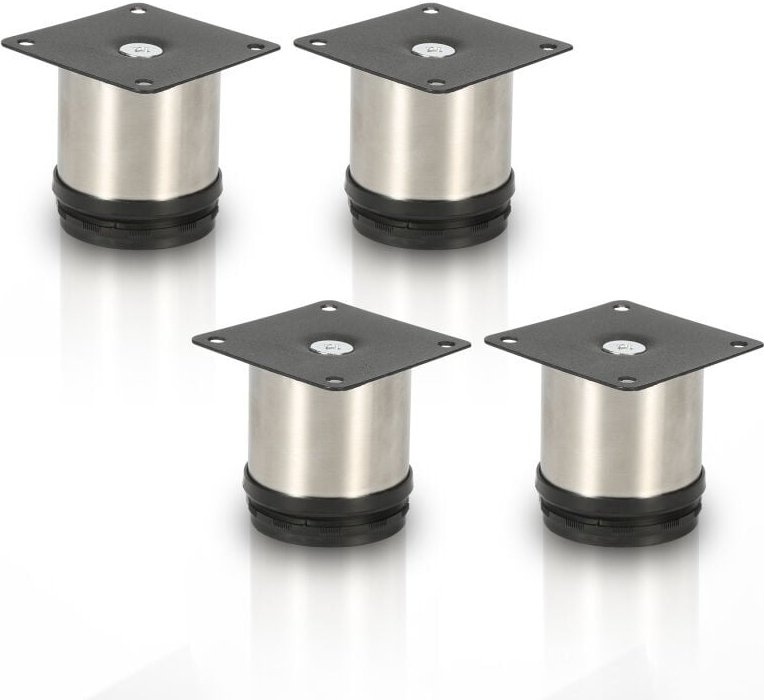 Thumbnail - SWANEW 4er Set Möbelfüße Sockelfuß Tischfuß Möbel Edelstahl,Höhe: 50 mm, Durchmesser: 40 mm, Höhenverstellung: 15 mm