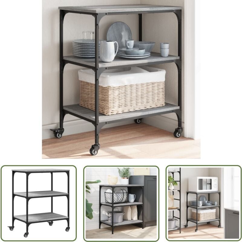 Küchenwagen Grau Sonoma 60x41x76 cm Holzwerkstoff - Küchentrolley - Küchenwagen - Vintage Stil - Grau - Holzwerkstoff - ...