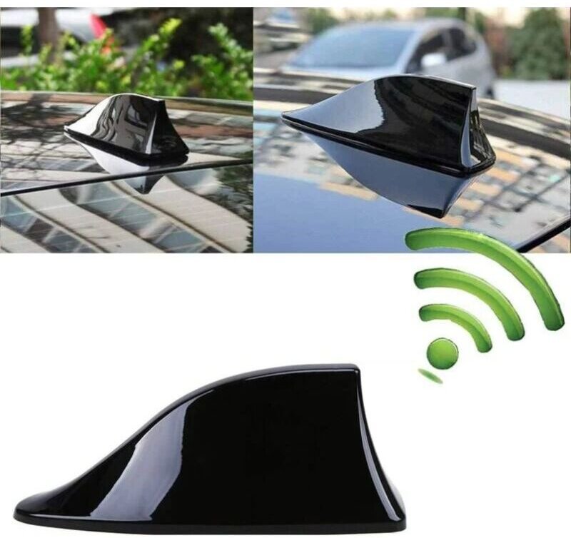 Universelle Haifischflossenantenne fürs Auto – FM-Radioantenne mit wasserdichter Klebebasis (Schwarz)