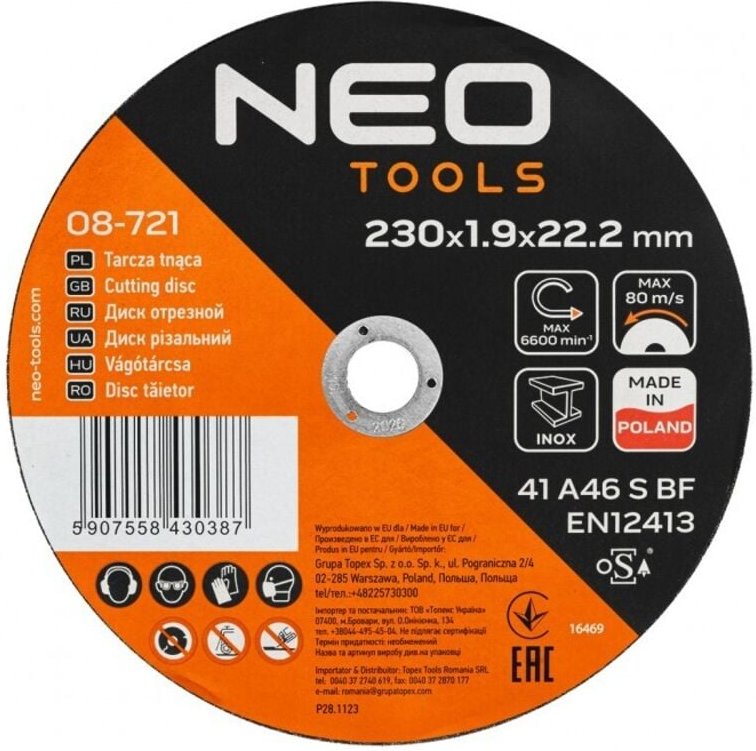 NEO TOOLS Trennscheiben aus Stahl und Inox, 230 mm, 25 Stück