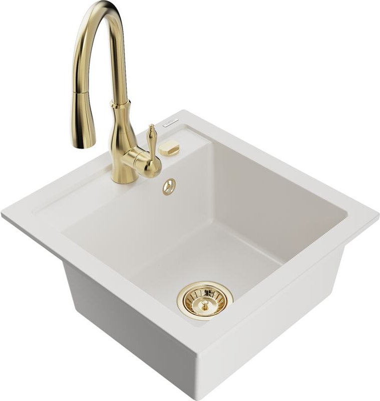 Vito 1-Becken-Granit-Spüle mit Mischbatterie Savita, Weiß - 6503-20-672601-50 - Mexen