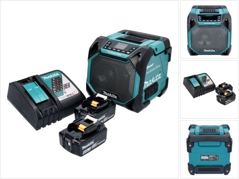 Makita DMR 203 RG Bluetooth Lautsprecher 12 V 18 V IP64 + 2x Akku 6,0 Ah + Ladegerät