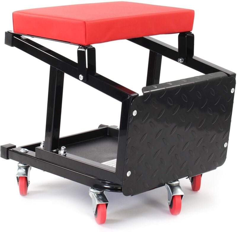 Werkstattwagen rollbar mit Tritthocker bis 160 kg Werkstatthocker fahrbar mit Ablage u. Stufe Werkstatt-Rollhocker Werkz...