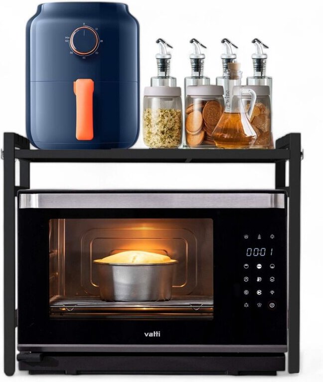 Verstellbares Küchenregal für Arbeitsplatte Schwarz Stehend 2 Stufig 40-64 cm Regal Küche 96613 Standregal - Dandibo