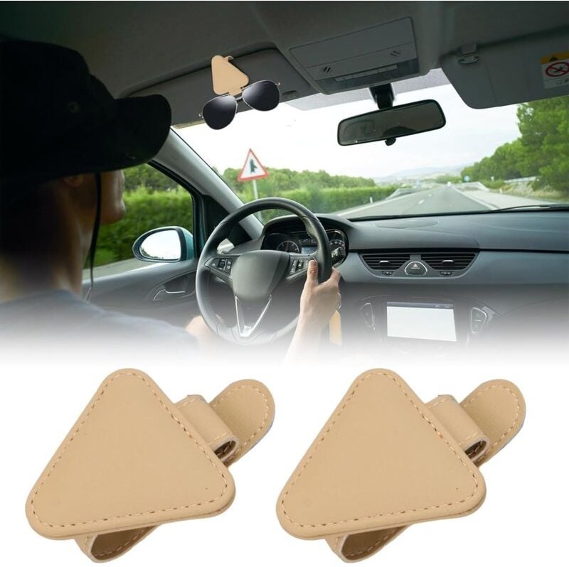 Thumbnail - Shining House - 2er-Pack magnetischer Sonnenbrillenhalter aus Leder für Auto-Sonnenblende, universelles Ticketkartenzube...