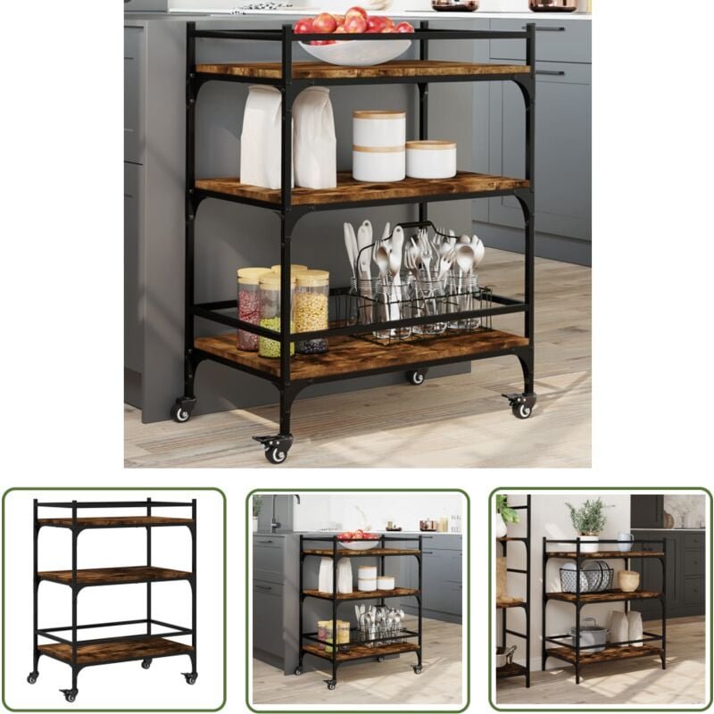 Küchenwagen Räuchereiche 65x40x86,5 cm Holzwerkstoff - Küchentisch - Küchenschrank - Rollwagen - Kücheninsel - Mobiliar ...