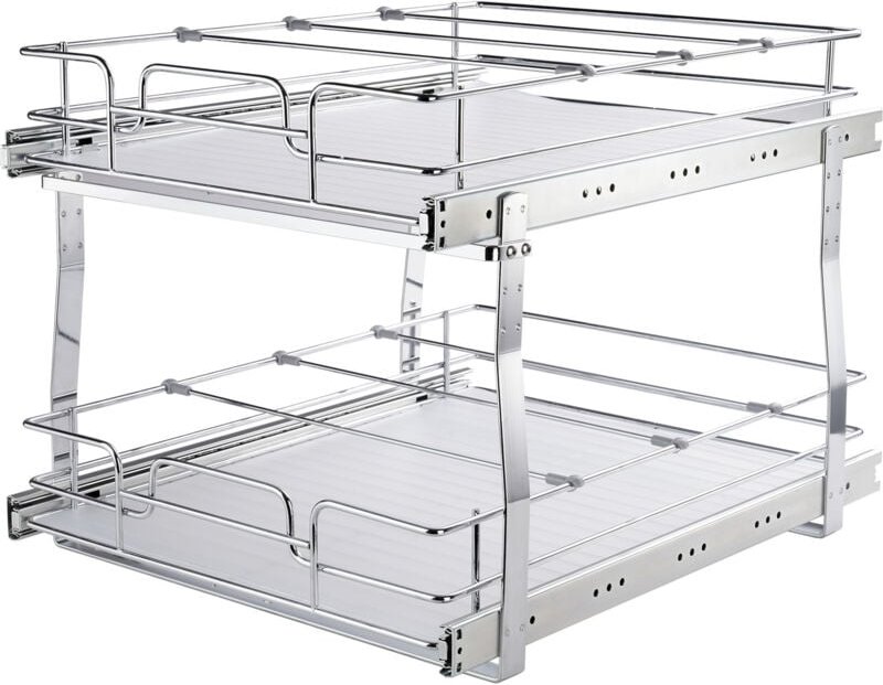 Thumbnail - 2-stufiger ausziehbarer Schrank-Organizer, 19' b x 20' t, robuste Schieberegale aus verchromtem Stahl für Küche, Bad, Au...