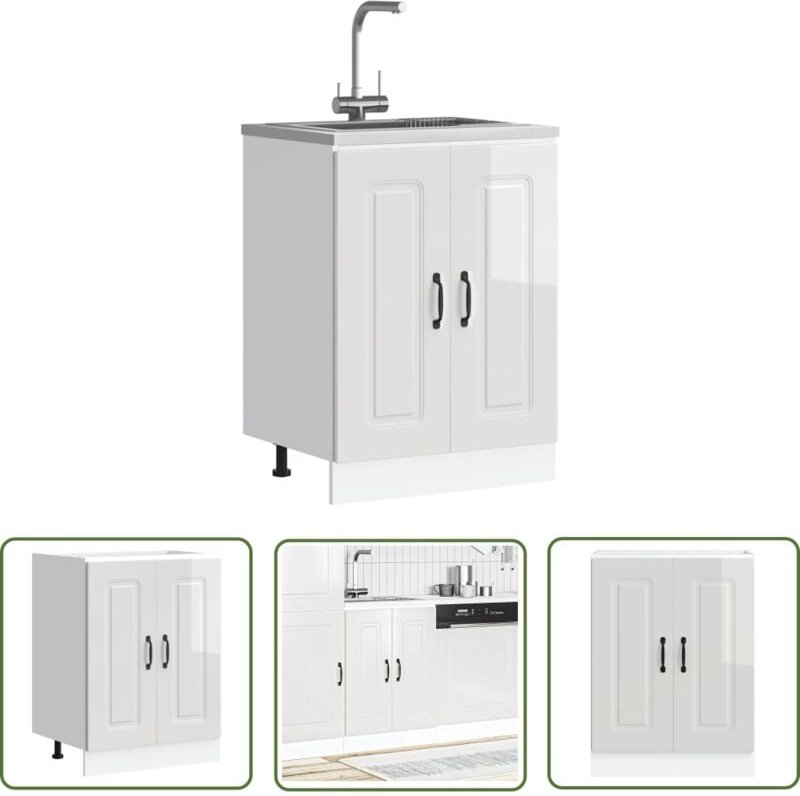 The Living Store - vidaXL Spülenunterschrank Kalmar Hochglanz-Weiß 60x46x81,5 cm