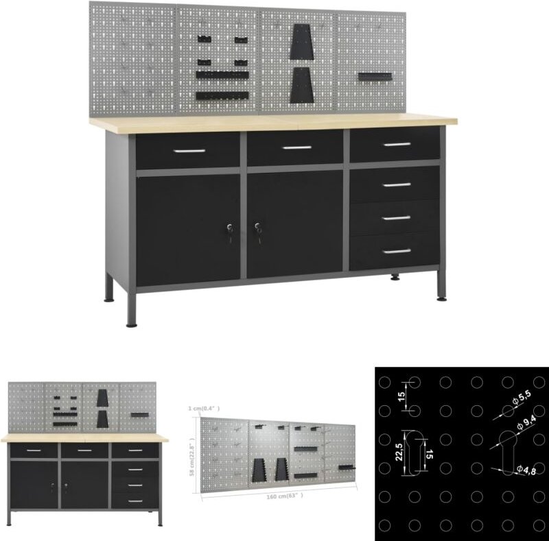 Werkbank mit 4 Werkzeugwänden - Werkbänke - Braun - The Living Store