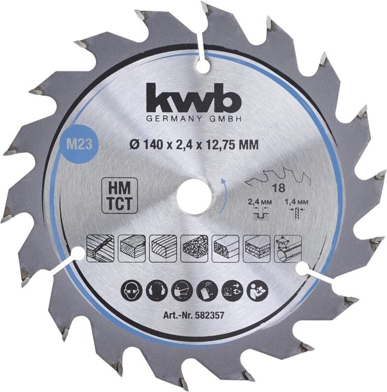 KWB - Kreissägeblatt 140 x 12,75 mm, schneller Schnitt, Sägeblatt geeignet für Weich- und Hartholz, Tischlerplatten und ...