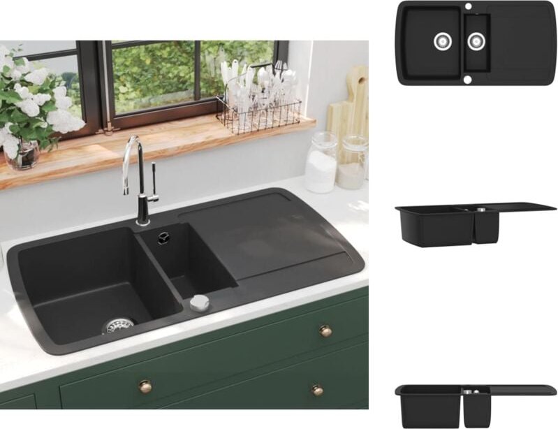 Küchenspülen & Spülbecken - Living Granit Spülbecken Doppelbecken Schwarz - Schwarz