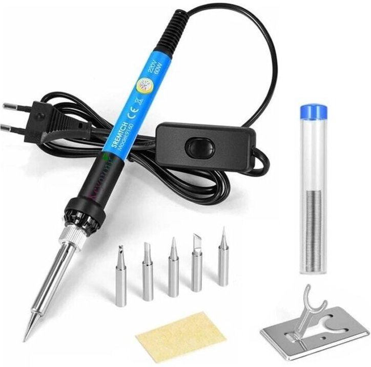 Präzisions-Zinnlötkolben mit Ständer und EIN/AUS-Schalter, 9-in-1-Set, 5 Spitzen, Lötdraht, einstellbare Temperatur 2004...