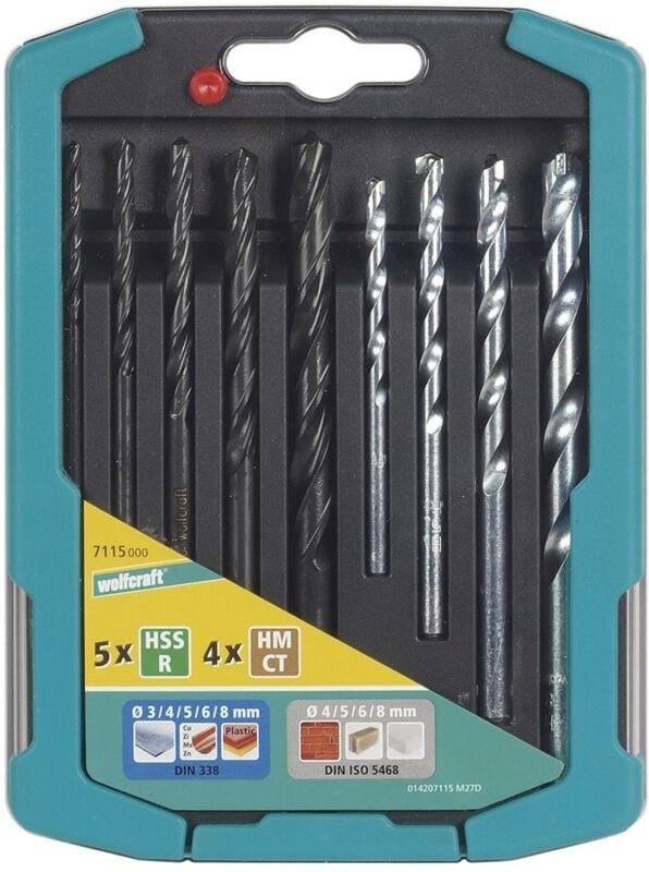 Wolfcraft - Bohrer-Set Metall-Stein 9-teilig 7115000 ø 3 - 8 mm Rundschaft Bohrersets