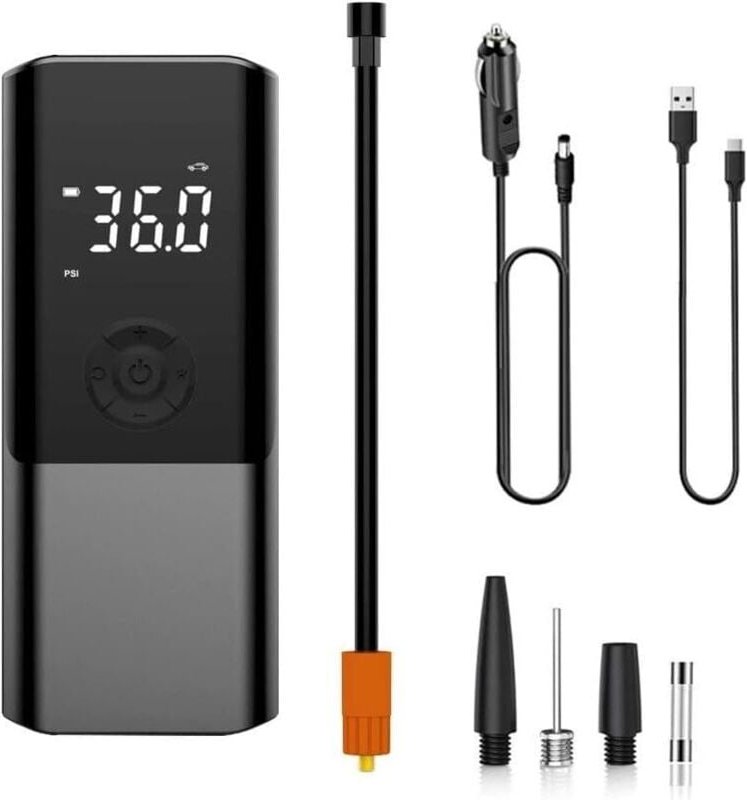 Tragbare Auto-Luftpumpe – Autoreifen-Luftkompressor mit Reifendruckmesser (150 PSI) mit LED-Licht, doppelt verwendbar, k...