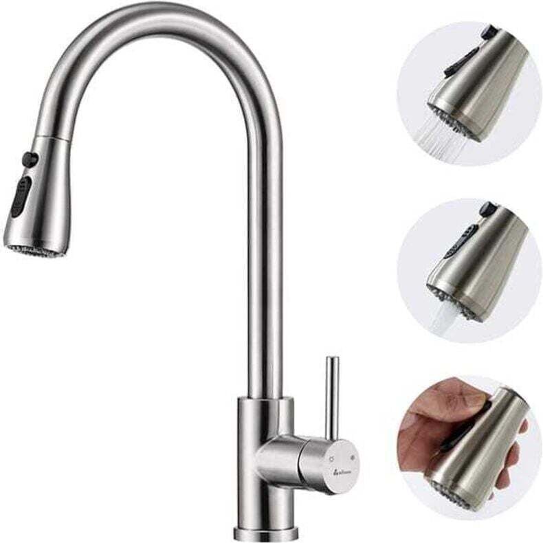 Ulisem Küchenarmatur, gebürstet, 360° drehbar, Küchenarmatur mit ausziehbarer Brause aus Edelstahl, Küchenspülenarmatur ...