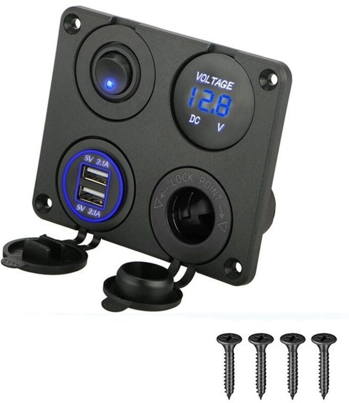 Qiyao - Ladebuchse Dual usb Ladebuchse und led Voltmeter, Blau 4-in-1 12V 4,2A