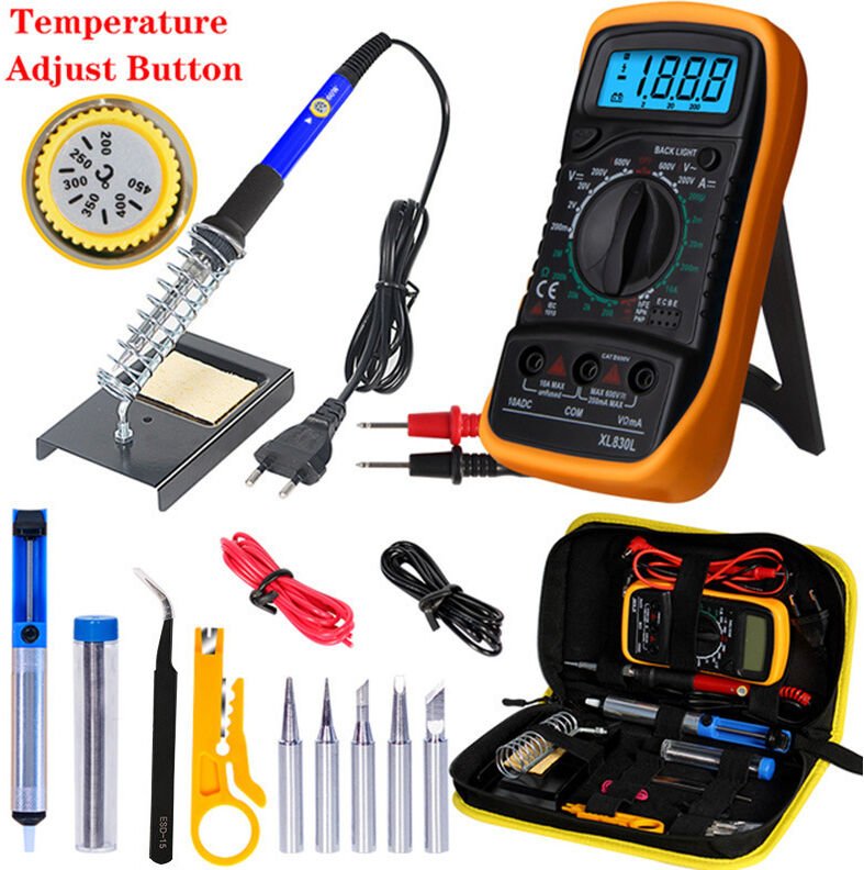 Lötkolben-Set, 60 W, elektrisches Schweißset, einstellbare Temperatur, mit digitalem Multimeter, Lötkolbenständer, Entlö...