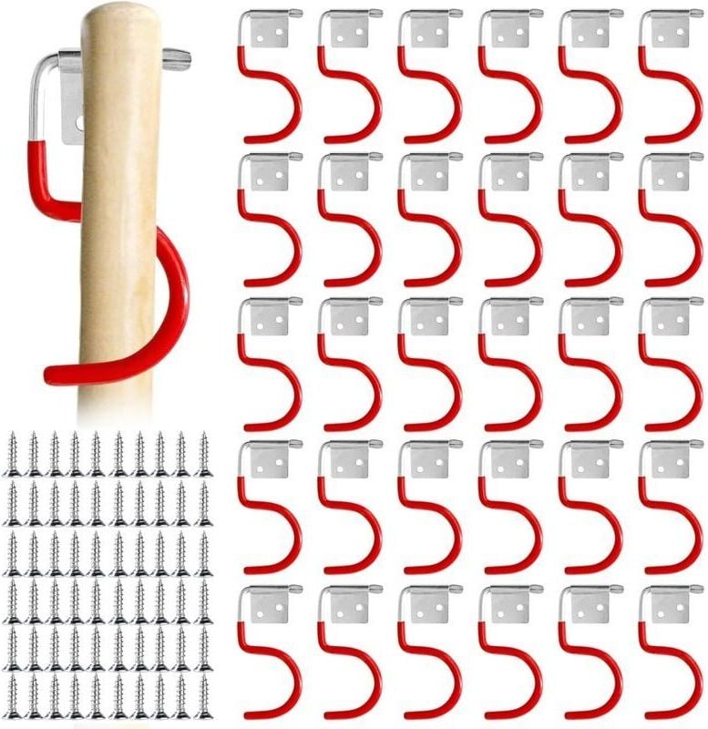 30er-Pack Metallhaken für Gartengeräte, Metallhaken, Gartengerätehalter, rutschfeste Gummi-Wandhalterung