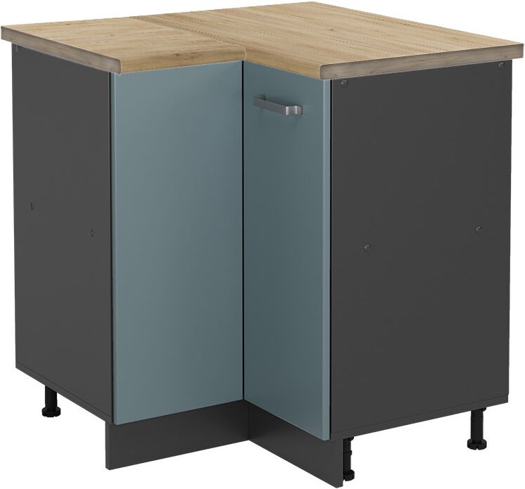 Vicco - Eckunterschrank R-Line, Blau-Grau, 75.6 cm, ap Eiche