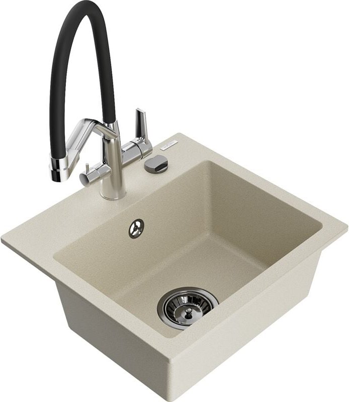 Milo 1-Becken-Granitspüle mit Mischbatterie Duo, Beige - 6505-69-671701-07-B - Mexen