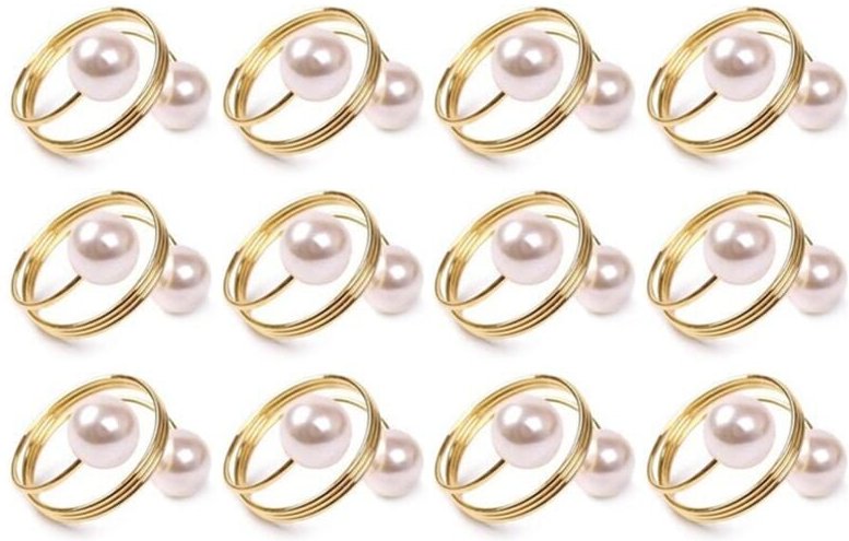 Thumbnail - Tlily - Perlen-, 12Er-Set, Goldener Serviettenringhalter, Perlen-Serviettenhalter, Serviettenring, Schnalle, Familientre...