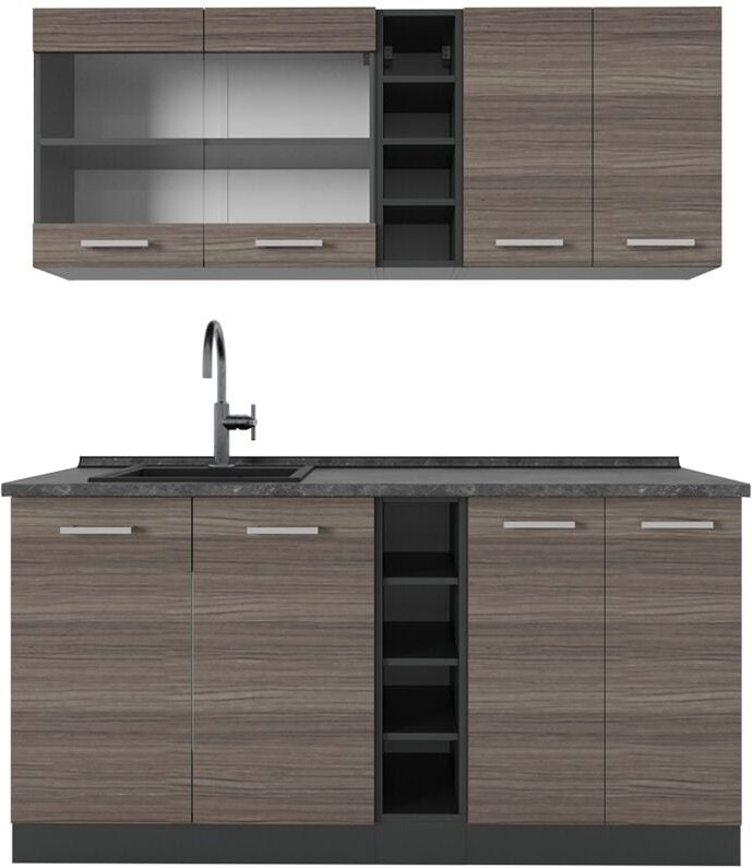 Thumbnail - Vicco - Singleküche R-Line, Edelgrau/Anthrazit, 160 cm , ap Anthrazit
