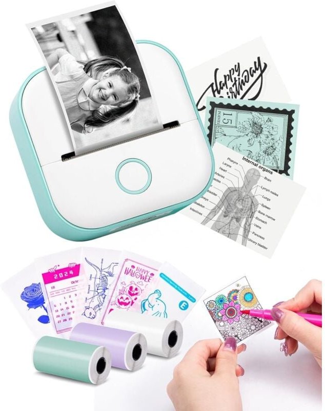 Thumbnail - Memoking Mini-Drucker – Aufkleberdrucker T02, tragbarer Mini-Thermo-Aufkleberdrucker ohne Tinte, Taschen-Bluetooth-Druck...