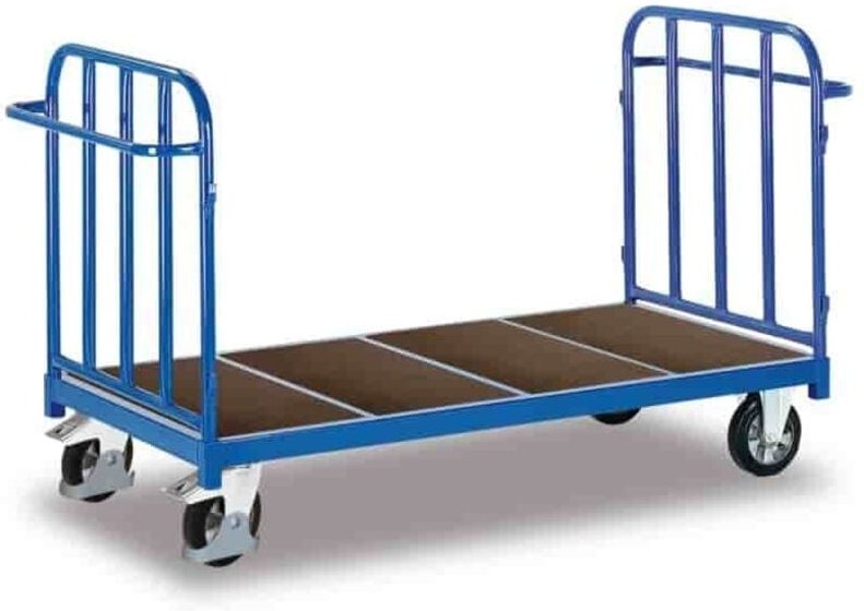 VARIOfit Doppel-Stirnwandwagen mit senkrechten Streben Gummibereifung 500kg Tragkraft 1305x880mm