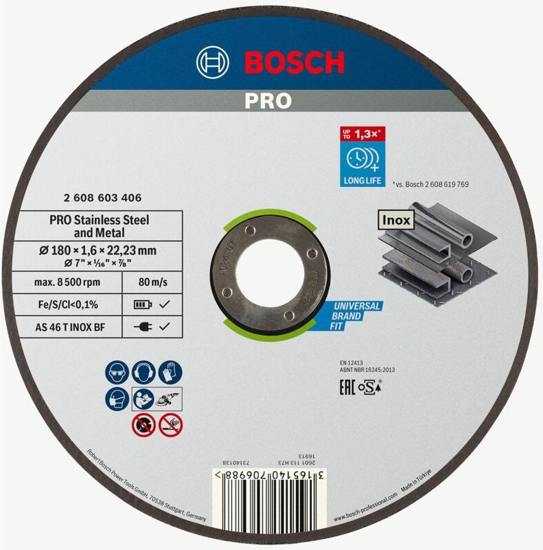 Bosch PRO Stainless Steel and Metal Trennscheibe 180 x 1,6 x 22,23 mm - 2608603406