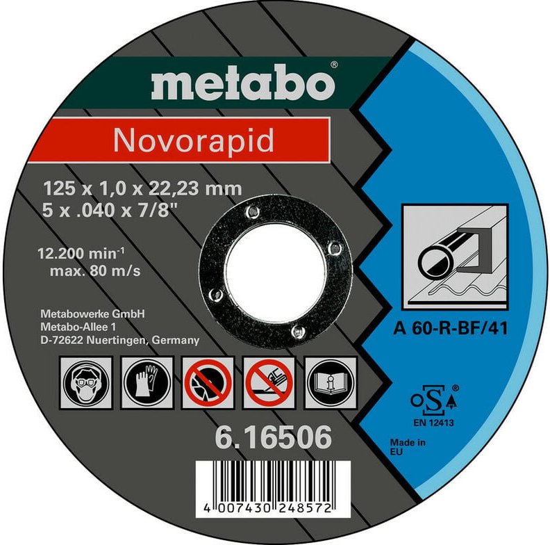 Thumbnail - Metabo Novorapid 125 x 1,0 x 22,23 mm, Stahl, Trennscheibe, Form 41 (616506000)