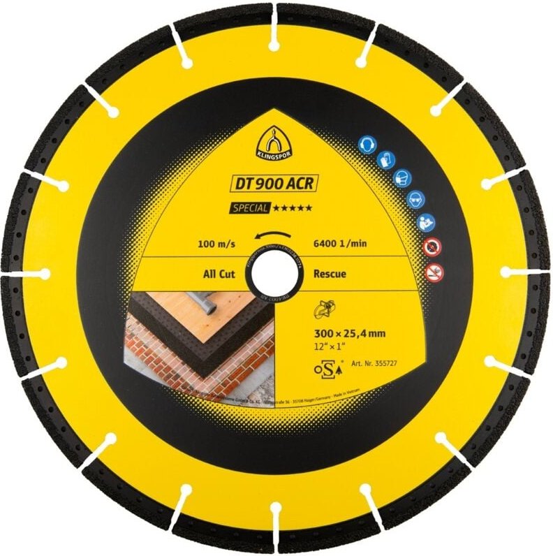 Thumbnail - Klingspor DT 900ACR Diamanttrennscheiben, 350 x 3,1 x 20 mm 24 Segmente 53 x 3,1 x 6 mm, VG - Vakuumgelötet