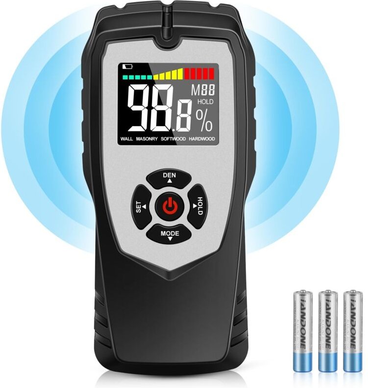 Digitaler Feuchtigkeitstester, Nadelloses Holzfeuchtigkeitsmessgerät mit 5 Modi mit akustischem Alarm LCD-Anzeige für Ho...
