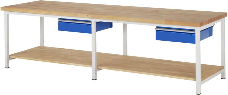 Werkbank höhenverstellbar 8001A7, B3000xT900xH840-1040mm, 2x Schublade-TA - RAU