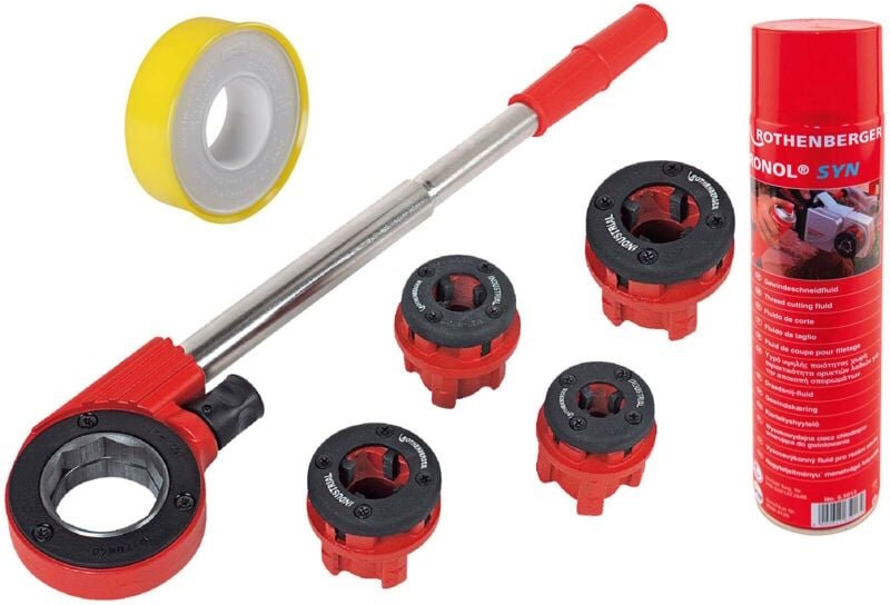 Rothenberger Industrial - SuperCut Premium Gewindeschneidkluppensatz mit 4 Schneidköpfen im Koffer inkl. ronol syn, Spra...