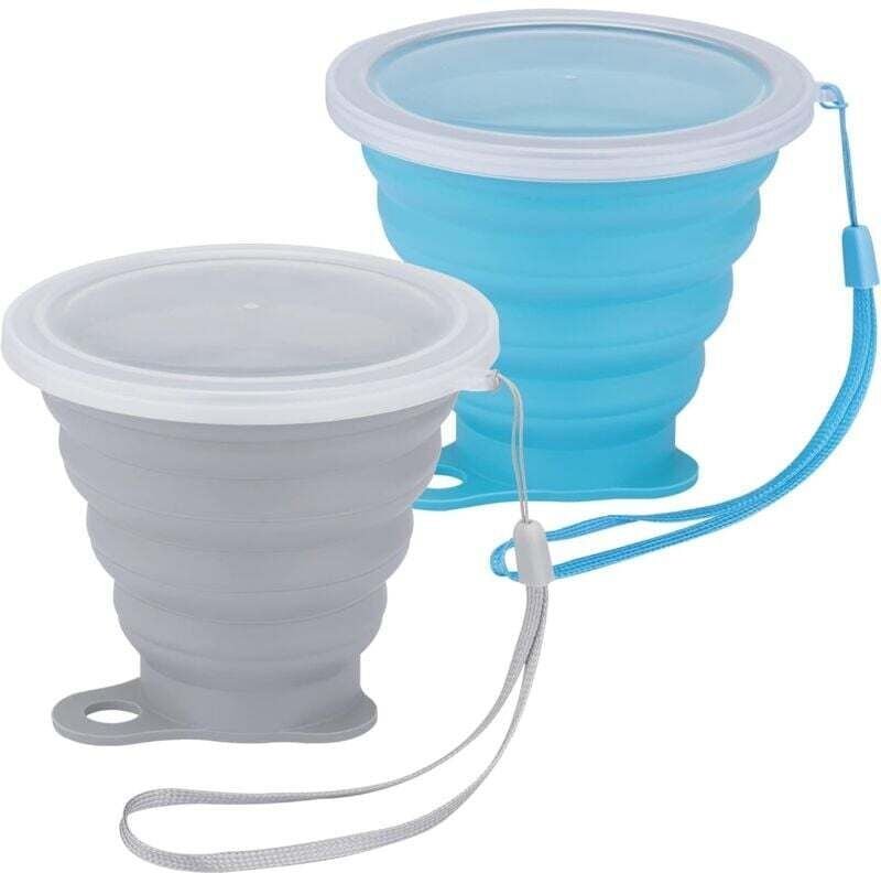 2er-Pack faltbare Reisebecher, faltbare Silikonbecher mit Deckel, tragbare, wiederverwendbare, einziehbare Silikonbecher...