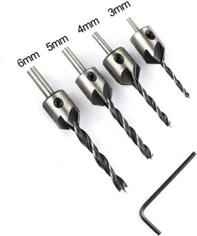 Bohrer und Senkkopf, Holzbearbeitung, Reiben, Holzbohrerführung, Senkbohrer, Schnellarbeitsstahl-Bohrer, 4 Sätze