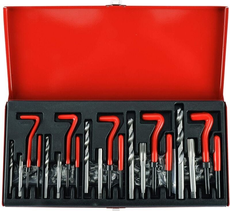 Aougo - 131-teiliges Gewindereparaturset Bohrer-Helicoil-Hülsen M5 M6 M8 M10 M12