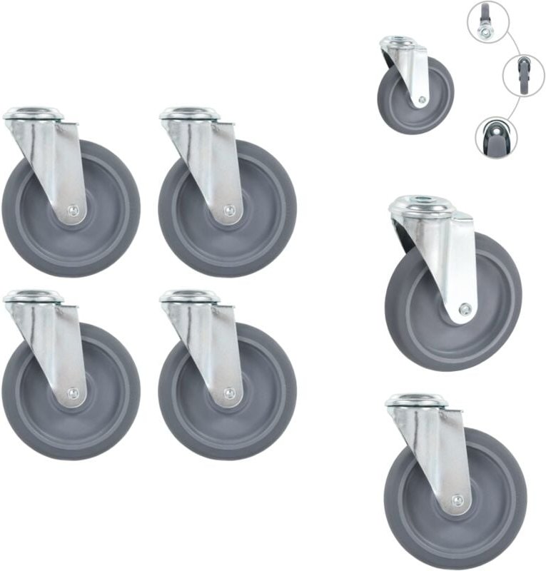 Lenkrollen mit Bolzenloch 4 Stk. 125 mm - Lenkrolle - Lenkrollen - Schwenkrolle - Schwenkrollen