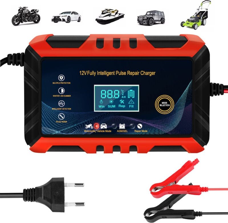 6A 12V Intelligentes Batterieladegerät, Ultrixe Multi-Schutz Motorrad Batterieladegerät, Intelligenter LCD-Bildschirm, f...