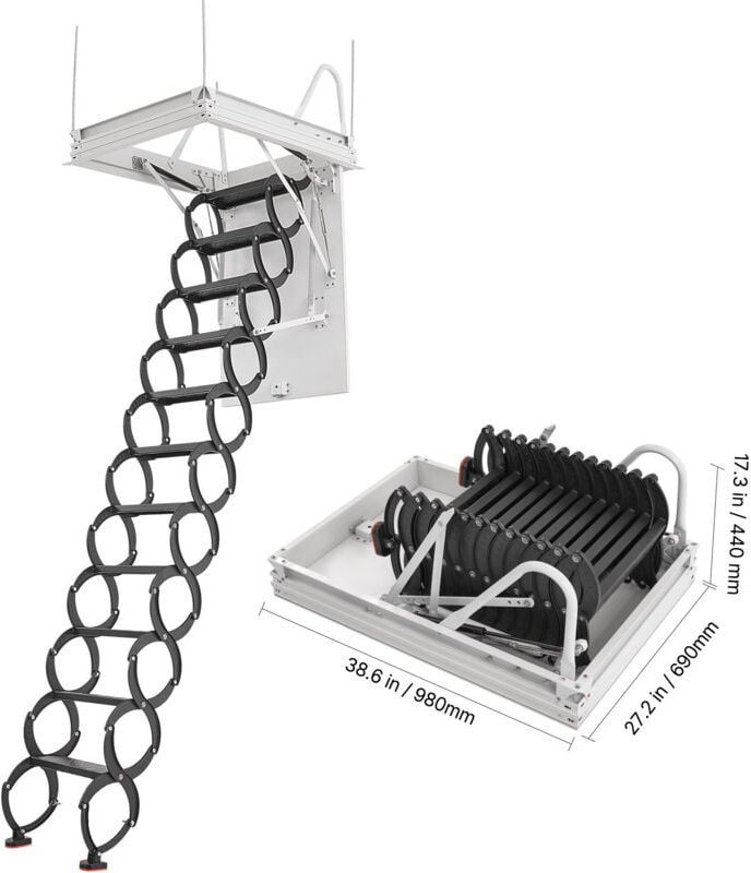 Dachbodenleiter aus legiertem Stahl, Belastbarkeit bis zu 299,4 kg, geeignet für Deckenhöhen von 2,6 bis 2,85 m und Öffn...