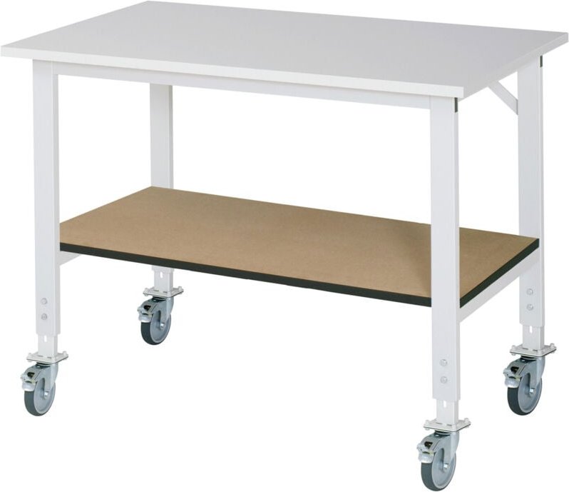 Fahrbarer Arbeitstisch (hv) Tom KM-01, B1250xT800xH910-1230mm, M-Platte-22mm - RAU